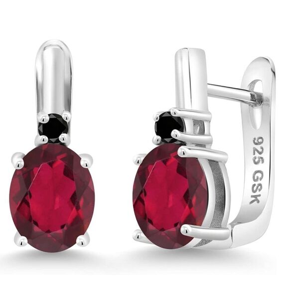 925 Sterling Silver 4.73 Cttw Ruby Red Mystic Quartz and Black Diamond Earrings - Picture 1 of 4